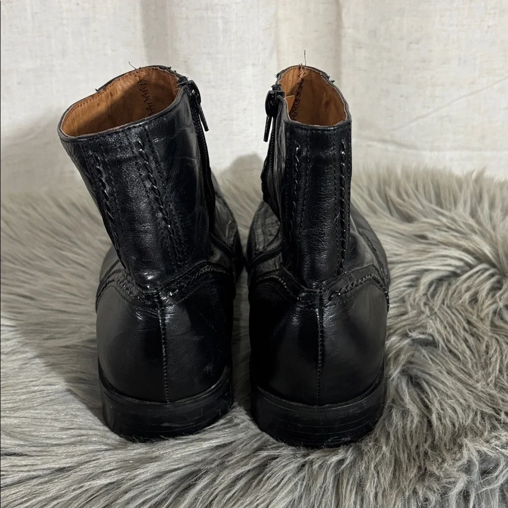 Bacco Bucci Black Leather Zip Ankle Boots